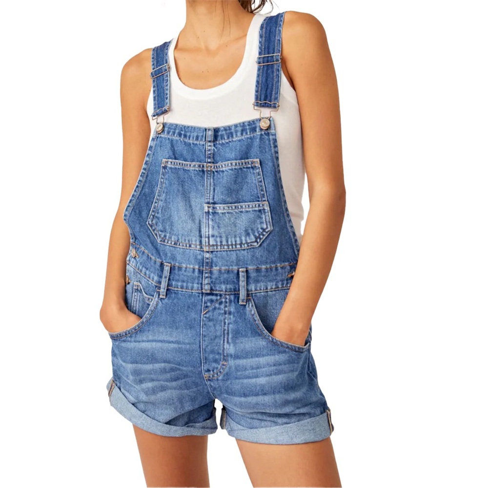 We The Free Denim Short Overalls in Blue - Picture 4 of 5